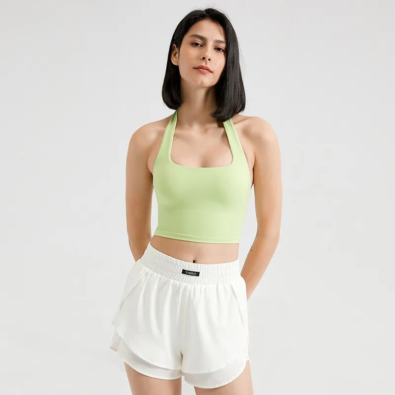 Sexy Halter Padded Yoga Camisole for Women, Backless Gym Crop Top, Fitness Bra, Breathable Workout Tops, Sports Bras