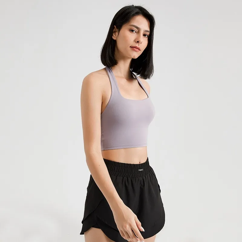 Sexy Halter Padded Yoga Camisole for Women, Backless Gym Crop Top, Fitness Bra, Breathable Workout Tops, Sports Bras