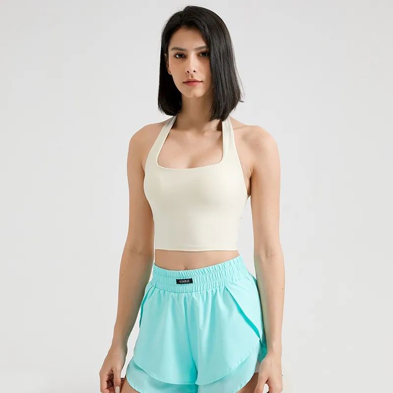 Sexy Halter Padded Yoga Camisole for Women, Backless Gym Crop Top, Fitness Bra, Breathable Workout Tops, Sports Bras