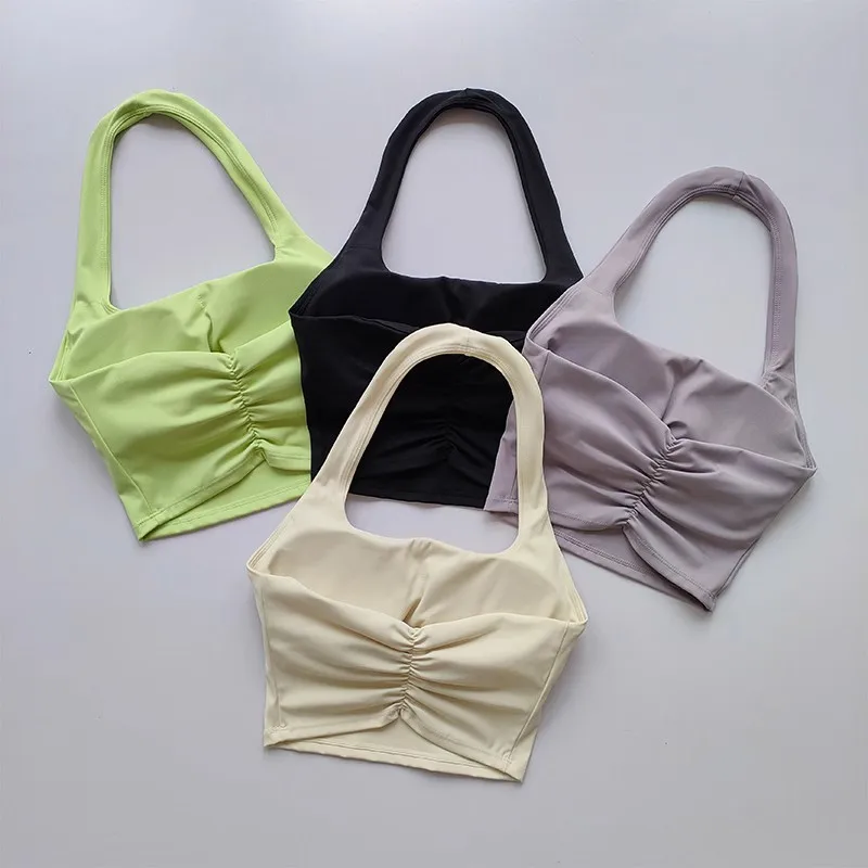Sexy Halter Padded Yoga Camisole for Women, Backless Gym Crop Top, Fitness Bra, Breathable Workout Tops, Sports Bras