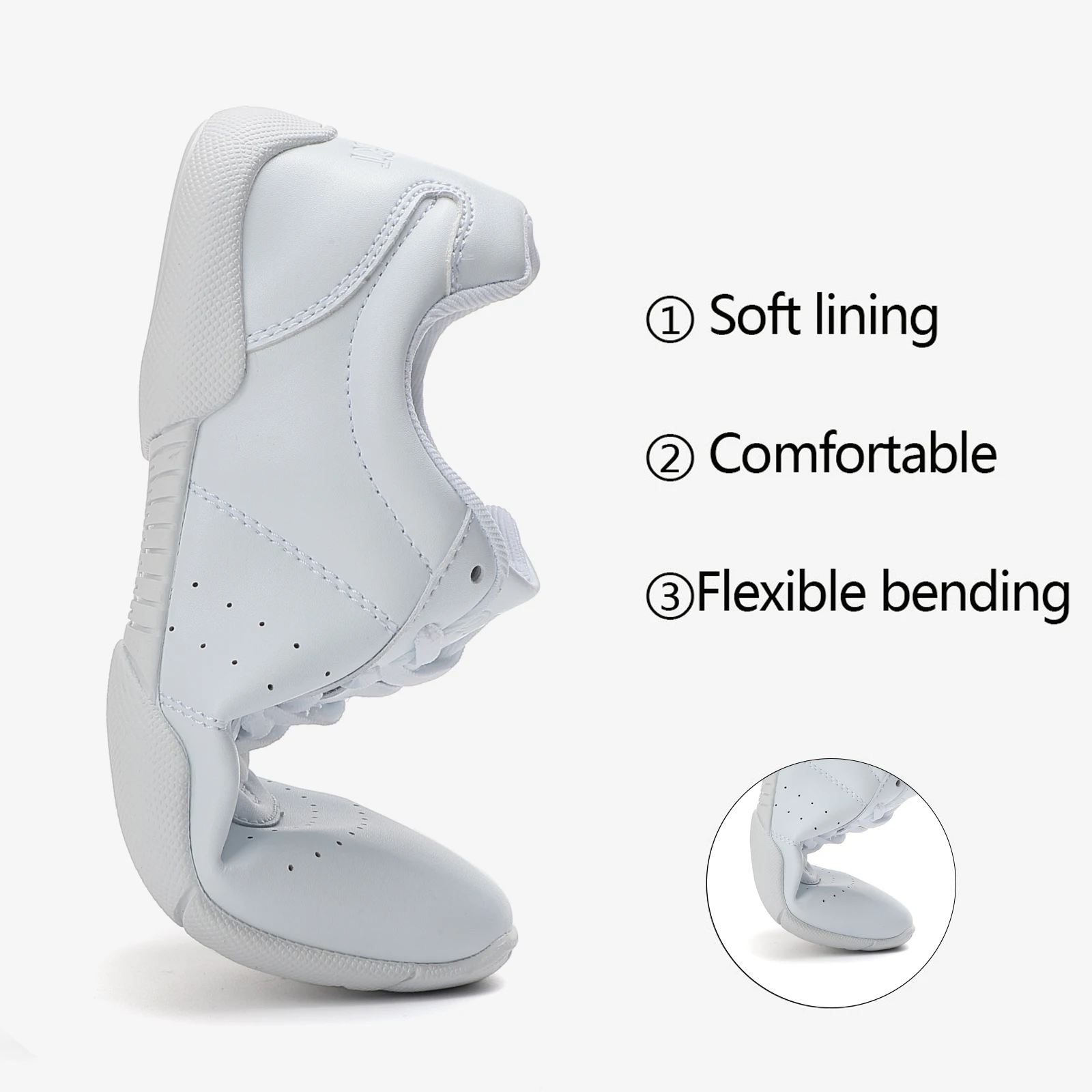 White Cheer Shoes For Girls Women Non Slip Comfortable Cheerleading Dance Sneakers For Competition 710