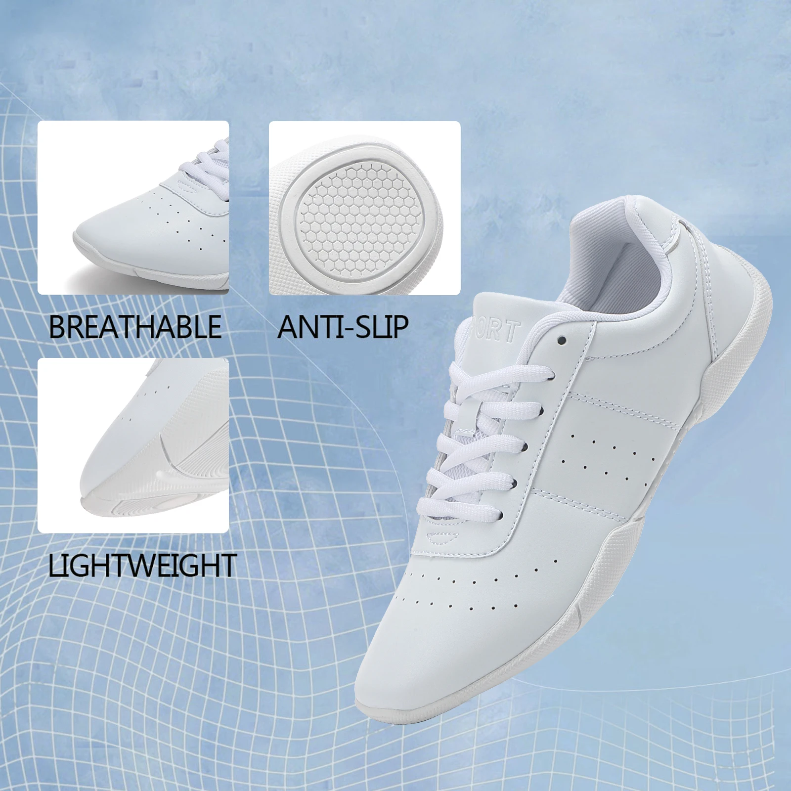 White Cheer Shoes For Girls Women Non Slip Comfortable Cheerleading Dance Sneakers For Competition 710