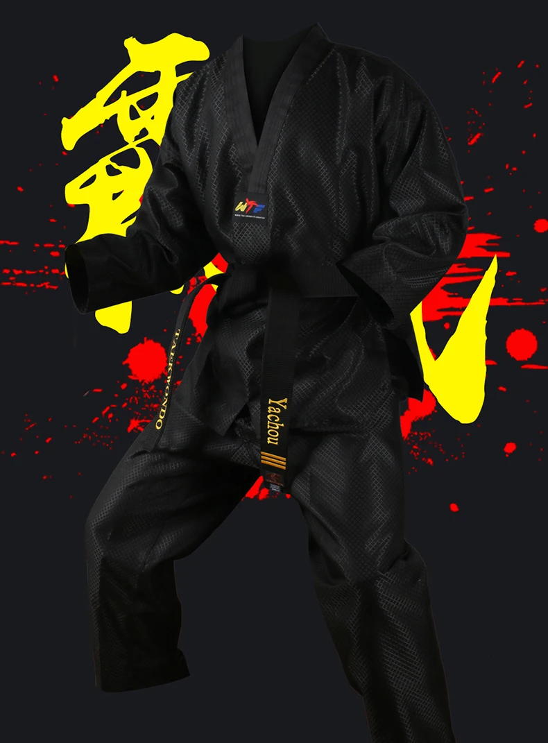 High Quality Black Red Taekwondo Uniform Training Taekwondo Suits Embroidery Uniforms Poomsae Dobok WTF Approved Size 160-190cm
