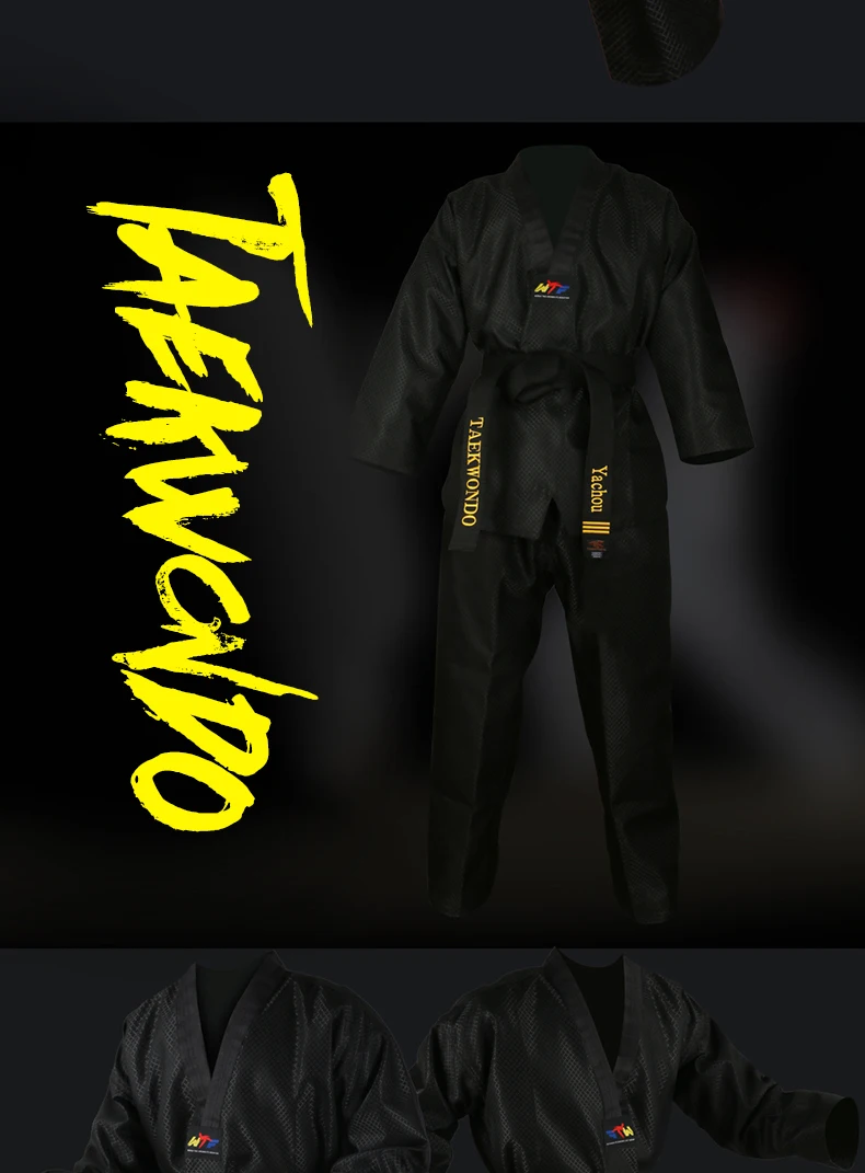 High Quality Black Red Taekwondo Uniform Training Taekwondo Suits Embroidery Uniforms Poomsae Dobok WTF Approved Size 160-190cm
