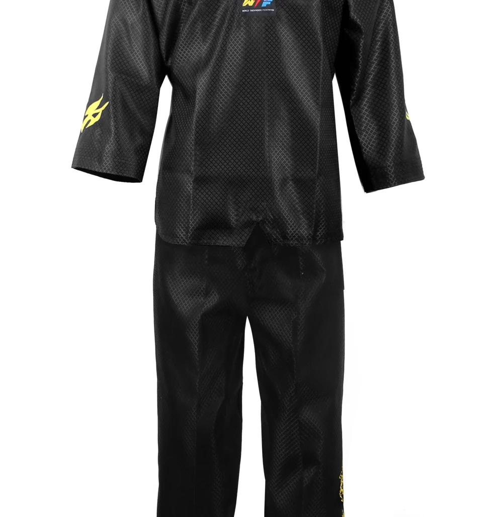 High Quality Black Red Taekwondo Uniform Training Taekwondo Suits Embroidery Uniforms Poomsae Dobok WTF Approved Size 160-190cm
