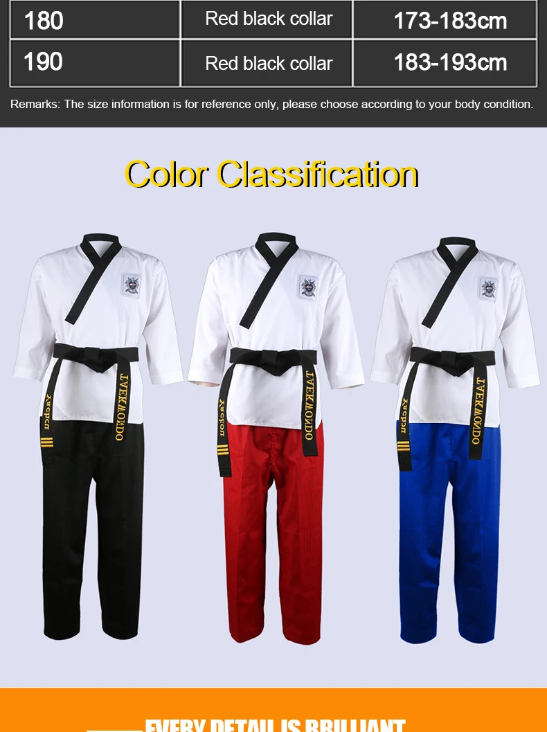 High Quality Black Red Taekwondo Uniform Training Taekwondo Suits Embroidery Uniforms Poomsae Dobok WTF Approved Size 160-190cm