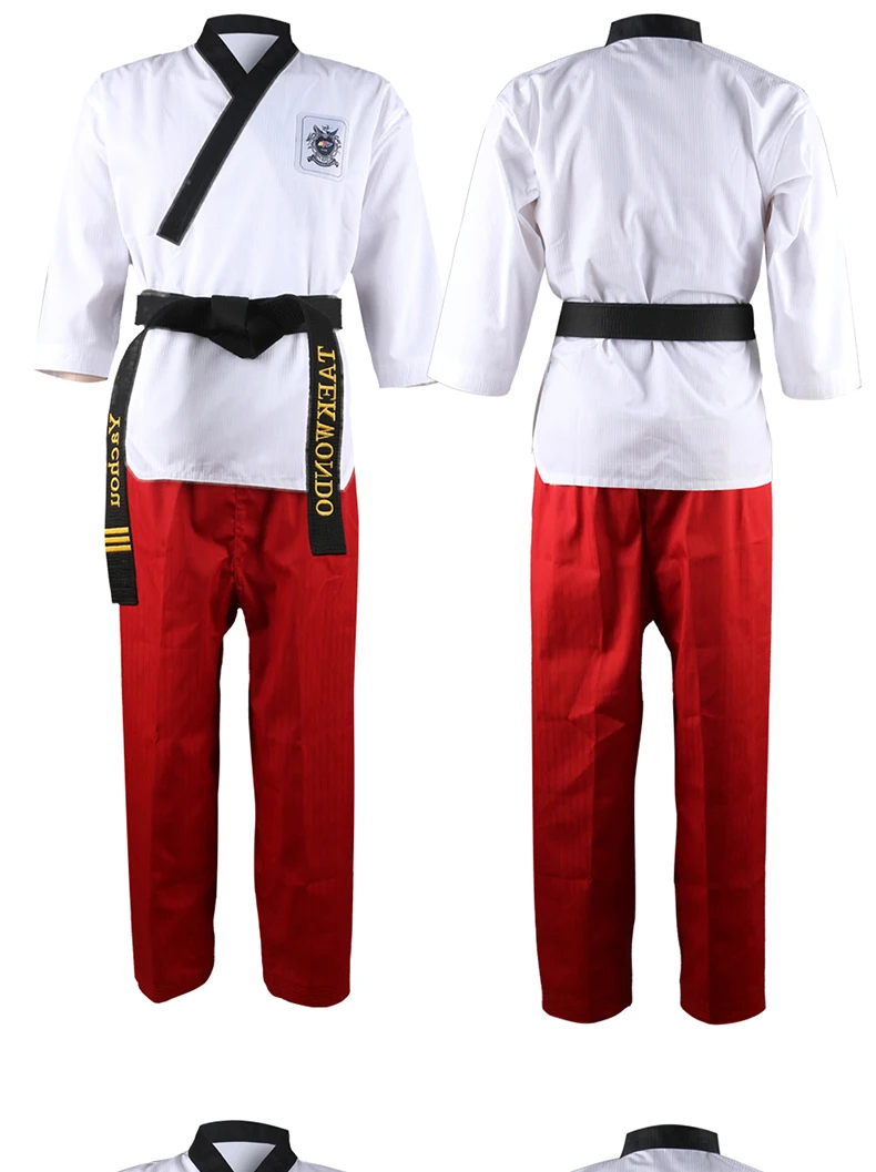 High Quality Black Red Taekwondo Uniform Training Taekwondo Suits Embroidery Uniforms Poomsae Dobok WTF Approved Size 160-190cm