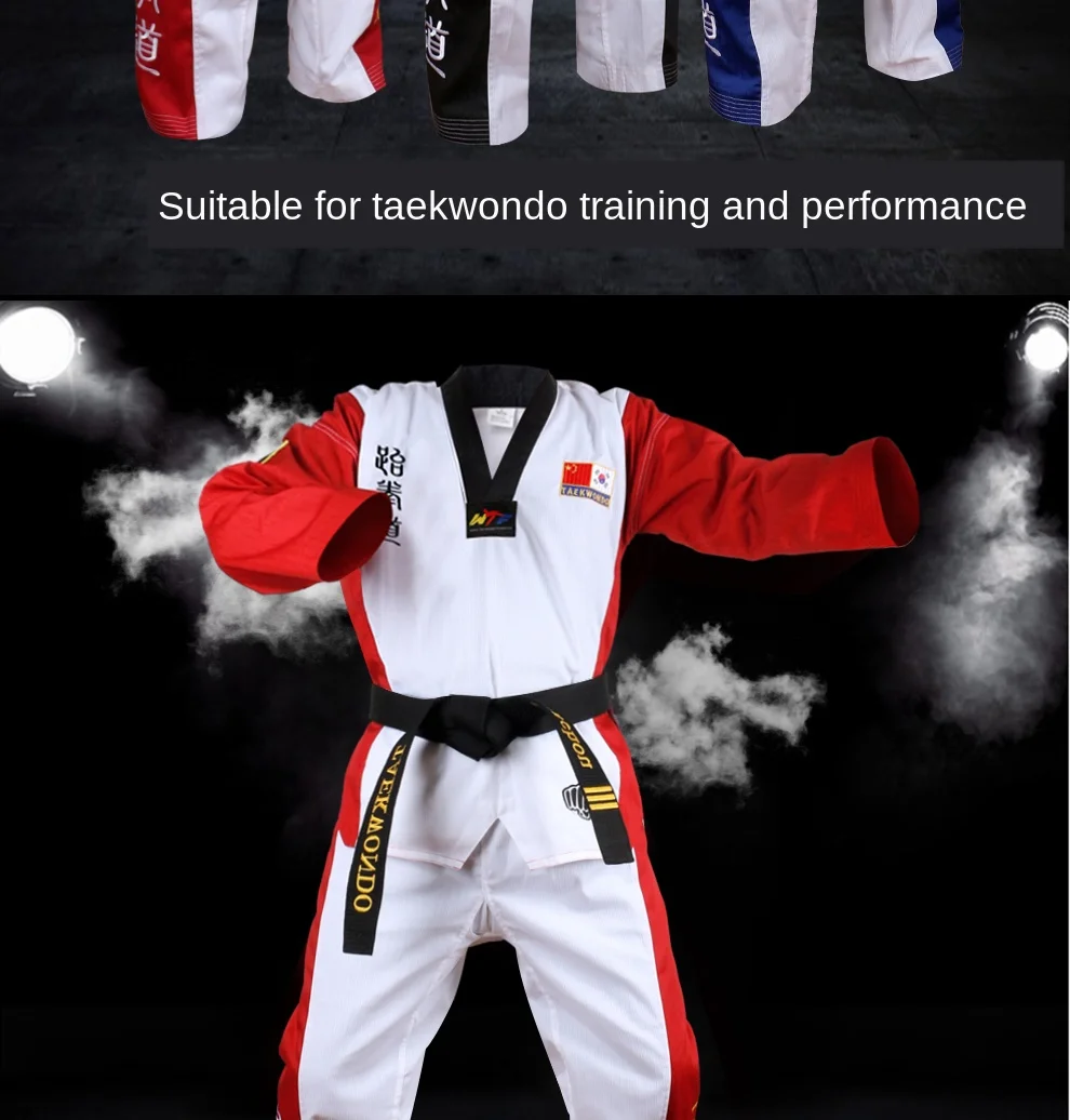 High Quality Black Red Taekwondo Uniform Training Taekwondo Suits Embroidery Uniforms Poomsae Dobok WTF Approved Size 160-190cm