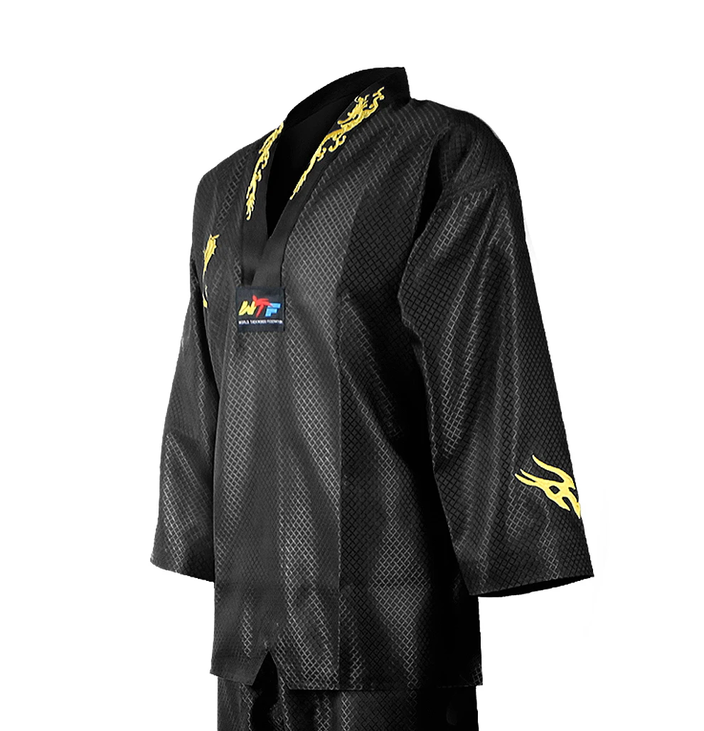 High Quality Black Red Taekwondo Uniform Training Taekwondo Suits Embroidery Uniforms Poomsae Dobok WTF Approved Size 160-190cm