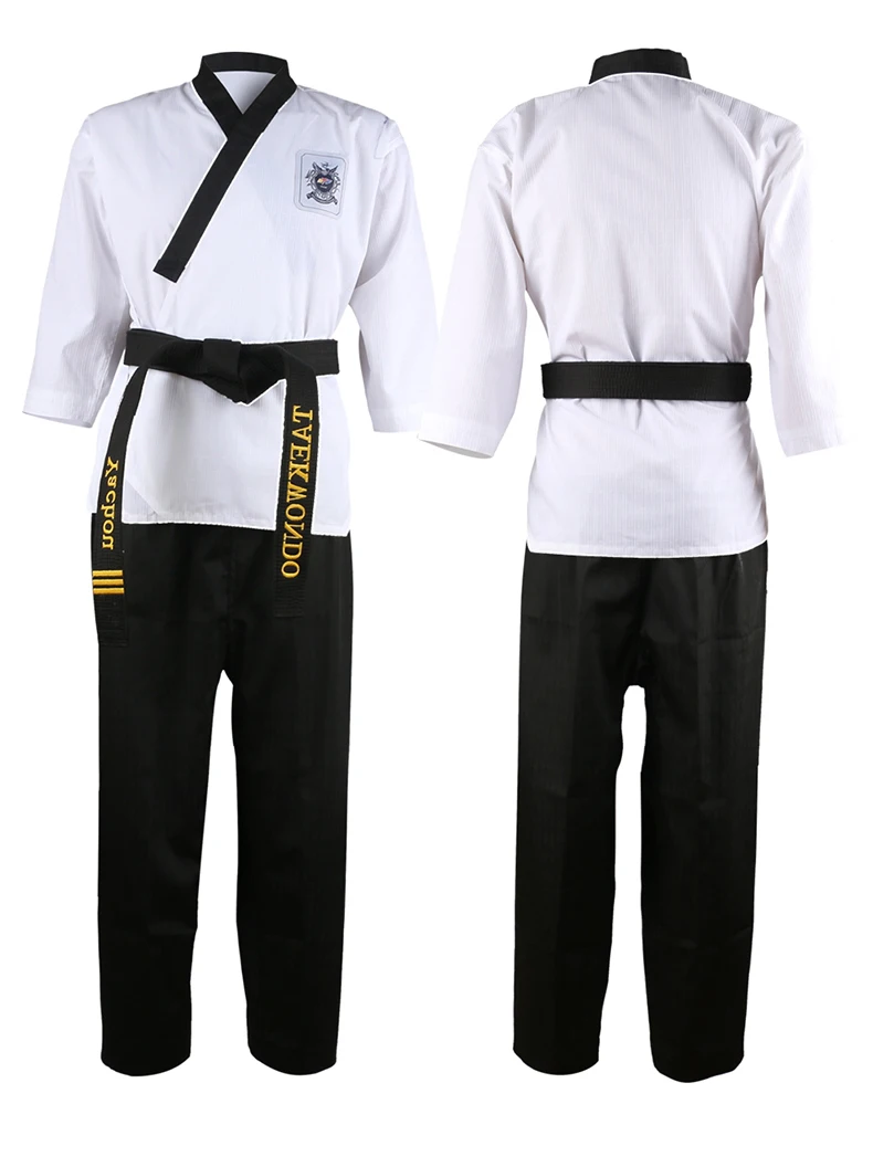 High Quality Black Red Taekwondo Uniform Training Taekwondo Suits Embroidery Uniforms Poomsae Dobok WTF Approved Size 160-190cm