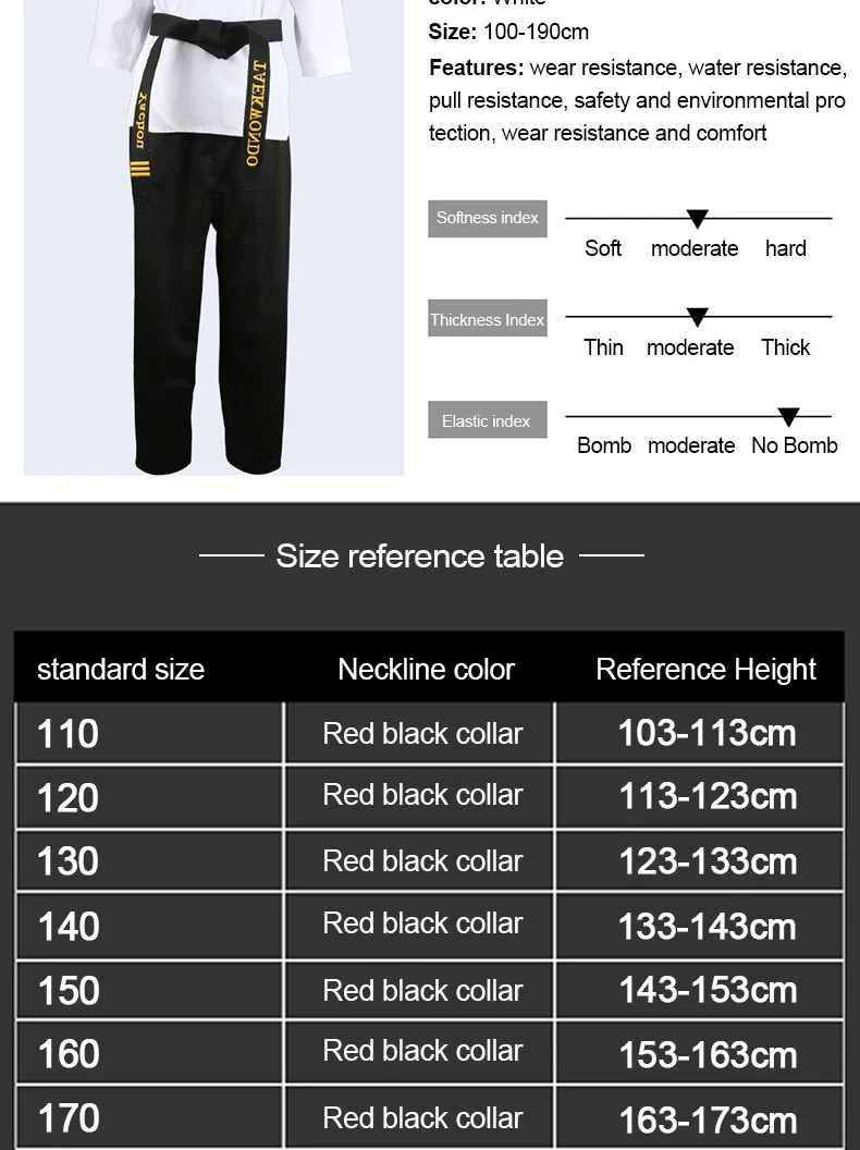 High Quality Black Red Taekwondo Uniform Training Taekwondo Suits Embroidery Uniforms Poomsae Dobok WTF Approved Size 160-190cm