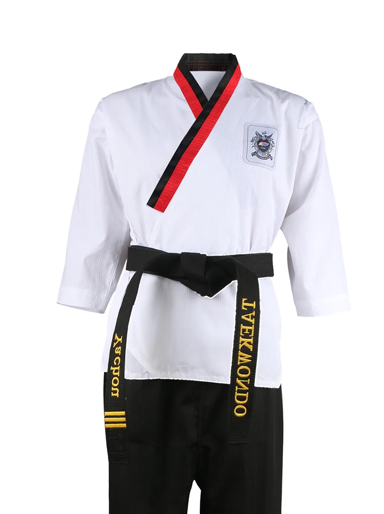High Quality Black Red Taekwondo Uniform Training Taekwondo Suits Embroidery Uniforms Poomsae Dobok WTF Approved Size 160-190cm