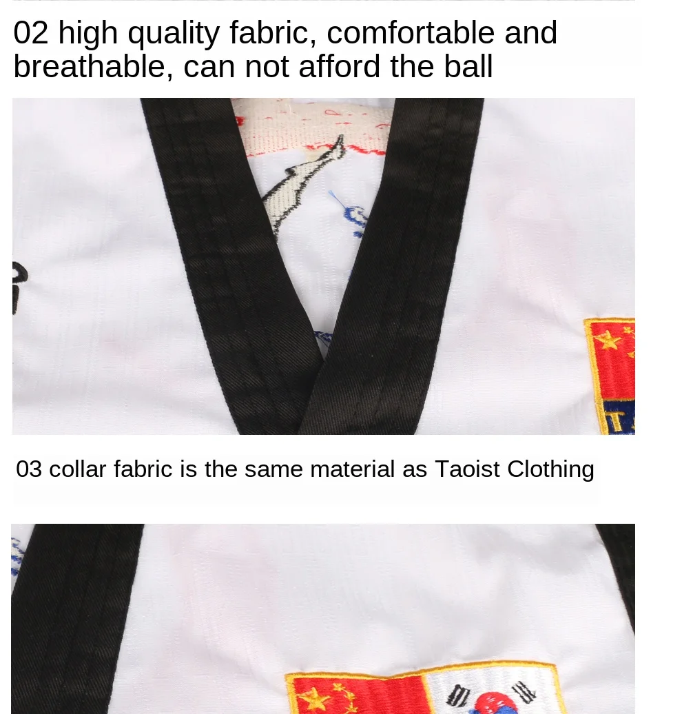High Quality Black Red Taekwondo Uniform Training Taekwondo Suits Embroidery Uniforms Poomsae Dobok WTF Approved Size 160-190cm