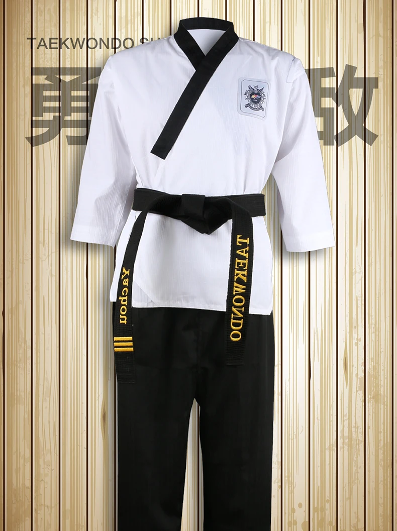 High Quality Black Red Taekwondo Uniform Training Taekwondo Suits Embroidery Uniforms Poomsae Dobok WTF Approved Size 160-190cm