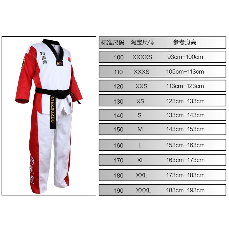 High Quality Black Red Taekwondo Uniform Training Taekwondo Suits Embroidery Uniforms Poomsae Dobok WTF Approved Size 160-190cm