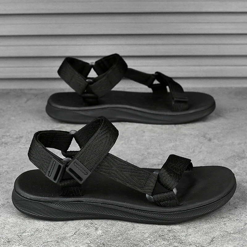 Classic Black Men's Outdoor Casual Sandals Anti-Slip Breathable Beach Holiday Sports Sandals for Summer Walking Size 40-45