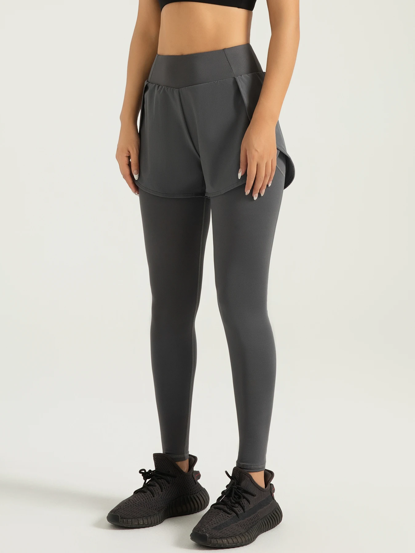 Fake Two-piece Compression Sports Leggings For Women, 2-in-1 High Waist Moisture-wicking Yoga Leggings, Women's Activewar