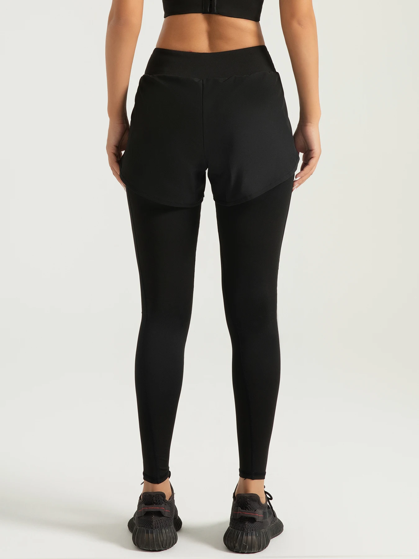 Fake Two-piece Compression Sports Leggings For Women, 2-in-1 High Waist Moisture-wicking Yoga Leggings, Women's Activewar