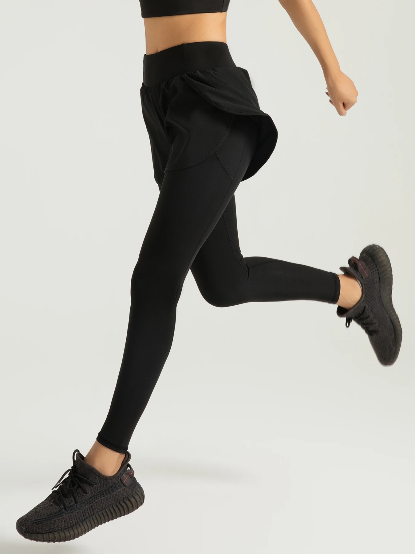 Fake Two-piece Compression Sports Leggings For Women, 2-in-1 High Waist Moisture-wicking Yoga Leggings, Women's Activewar