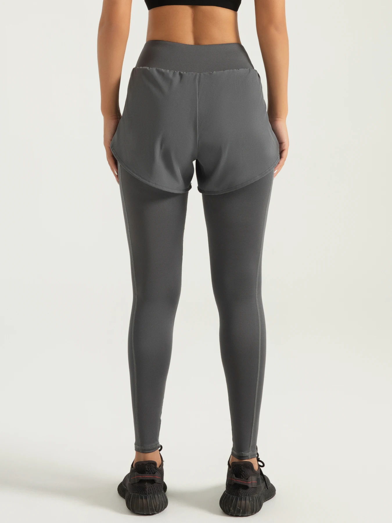 Fake Two-piece Compression Sports Leggings For Women, 2-in-1 High Waist Moisture-wicking Yoga Leggings, Women's Activewar
