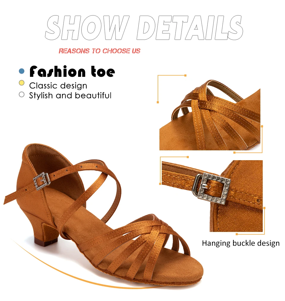 Latin Dance Shoes for Girls Women Ladies Ballroom Modern Tango Salsa Dancing Performance Shoes Medium Heels Training Shoes