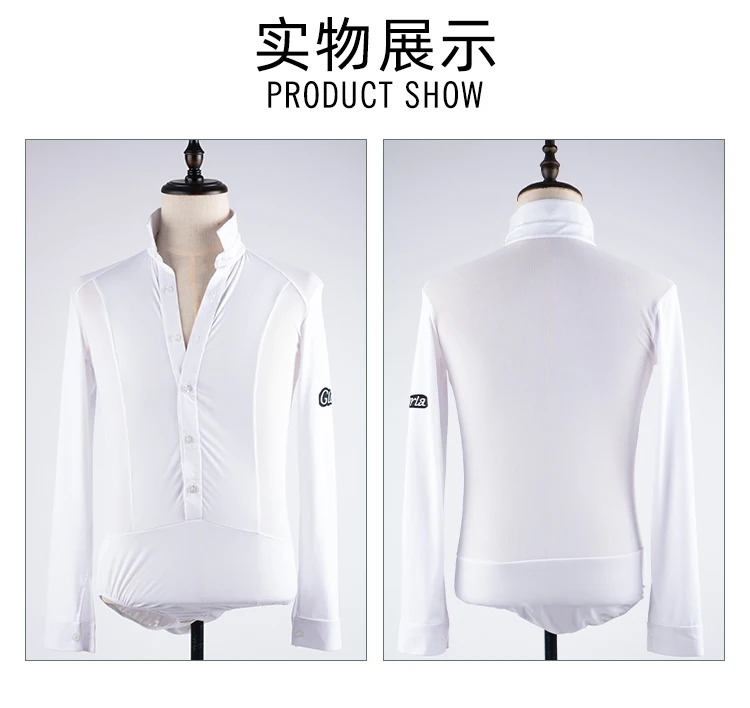2026 New Long Sleeves Latin Dance T-shirt Boy's Practice Top Wear Men's Deep V Neckline Seethrough Design Charles Shirt