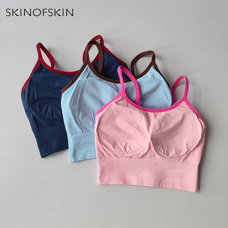 Color Blocking Small Suspender Sports Bra for Women Fixed Cup Fitness Bra Running Bra Acceleration, Dry Training Yoga Outerwear