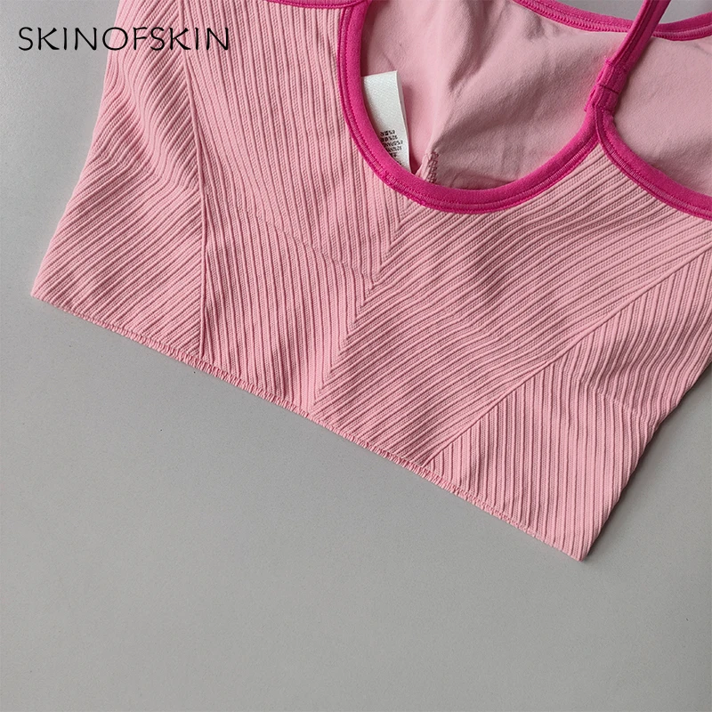 Color Blocking Small Suspender Sports Bra for Women Fixed Cup Fitness Bra Running Bra Acceleration, Dry Training Yoga Outerwear