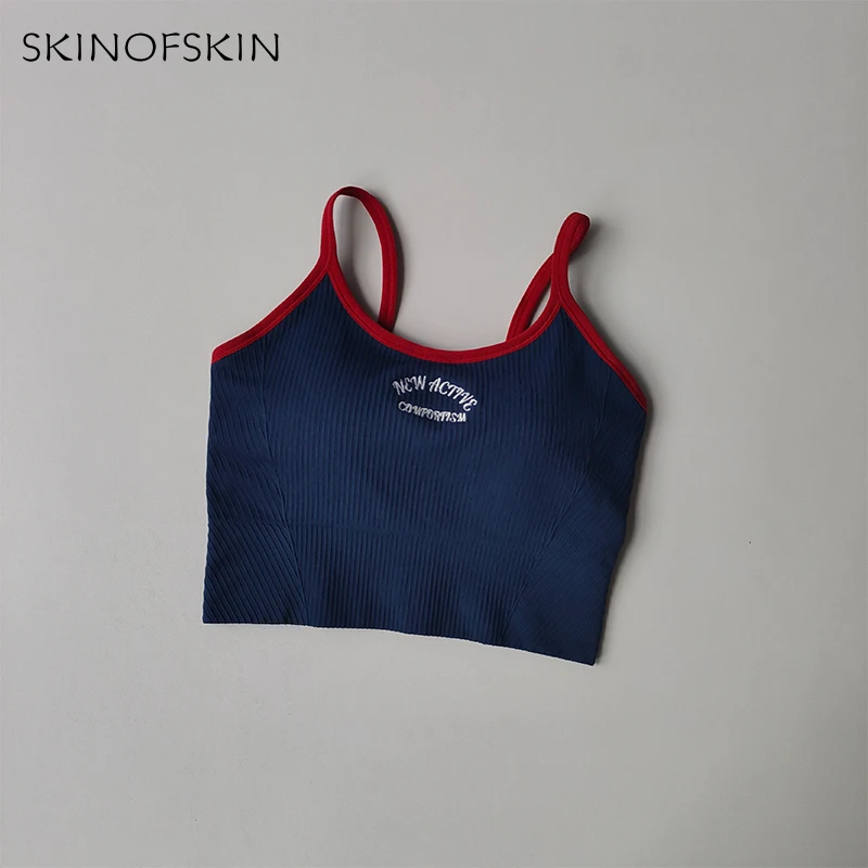 Color Blocking Small Suspender Sports Bra for Women Fixed Cup Fitness Bra Running Bra Acceleration, Dry Training Yoga Outerwear