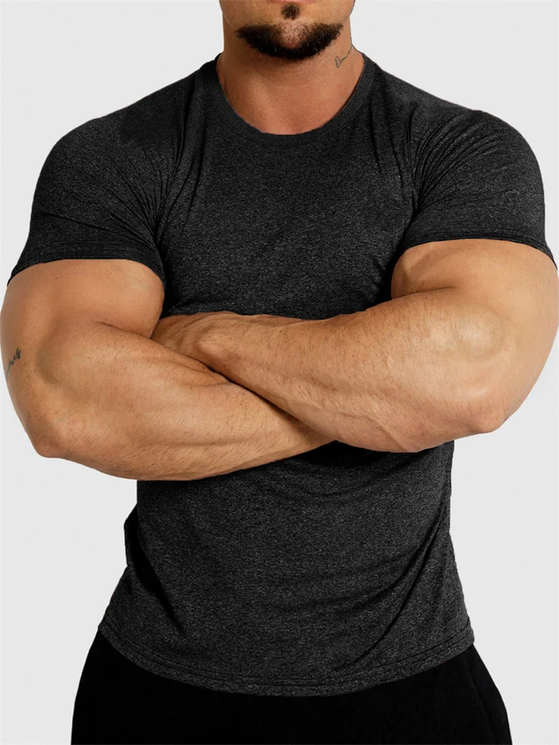 2025 New Tight Sports T-Shirt Quick Drying Fitness Sportswear Short Sleeve Tops Running Training Summer Jogging Gym T-Shirts Men
