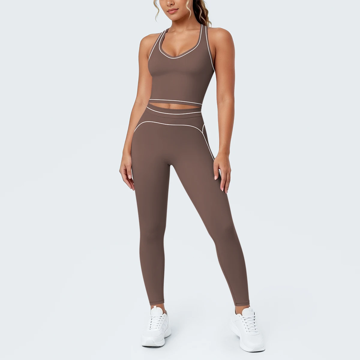 Hamidou New Yoga Set for Woman's Slim Casual Sexy I-shaped Vest with Chest Pad High Waisted Push Up Fitness Pants Woman Yoga Set