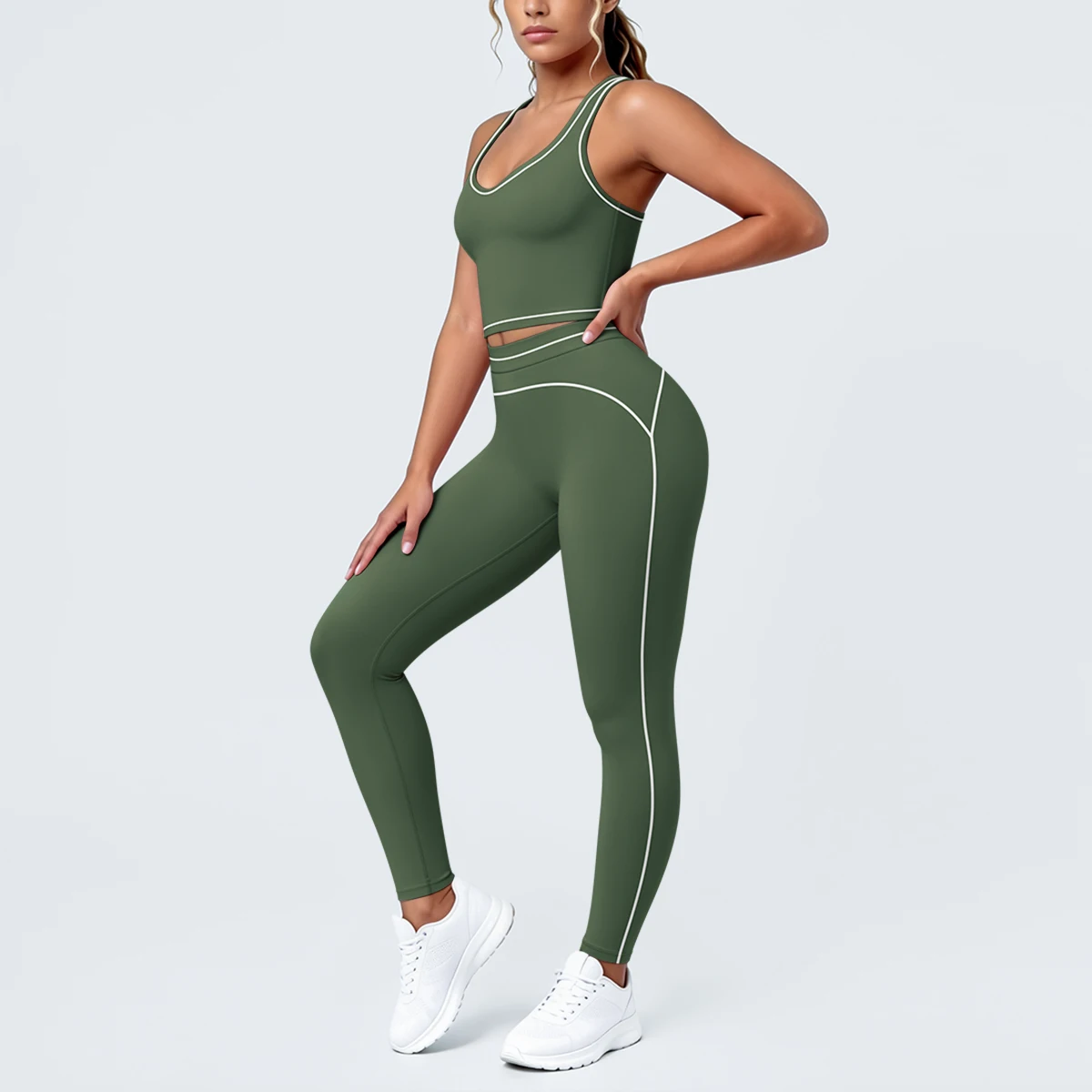Hamidou New Yoga Set for Woman's Slim Casual Sexy I-shaped Vest with Chest Pad High Waisted Push Up Fitness Pants Woman Yoga Set