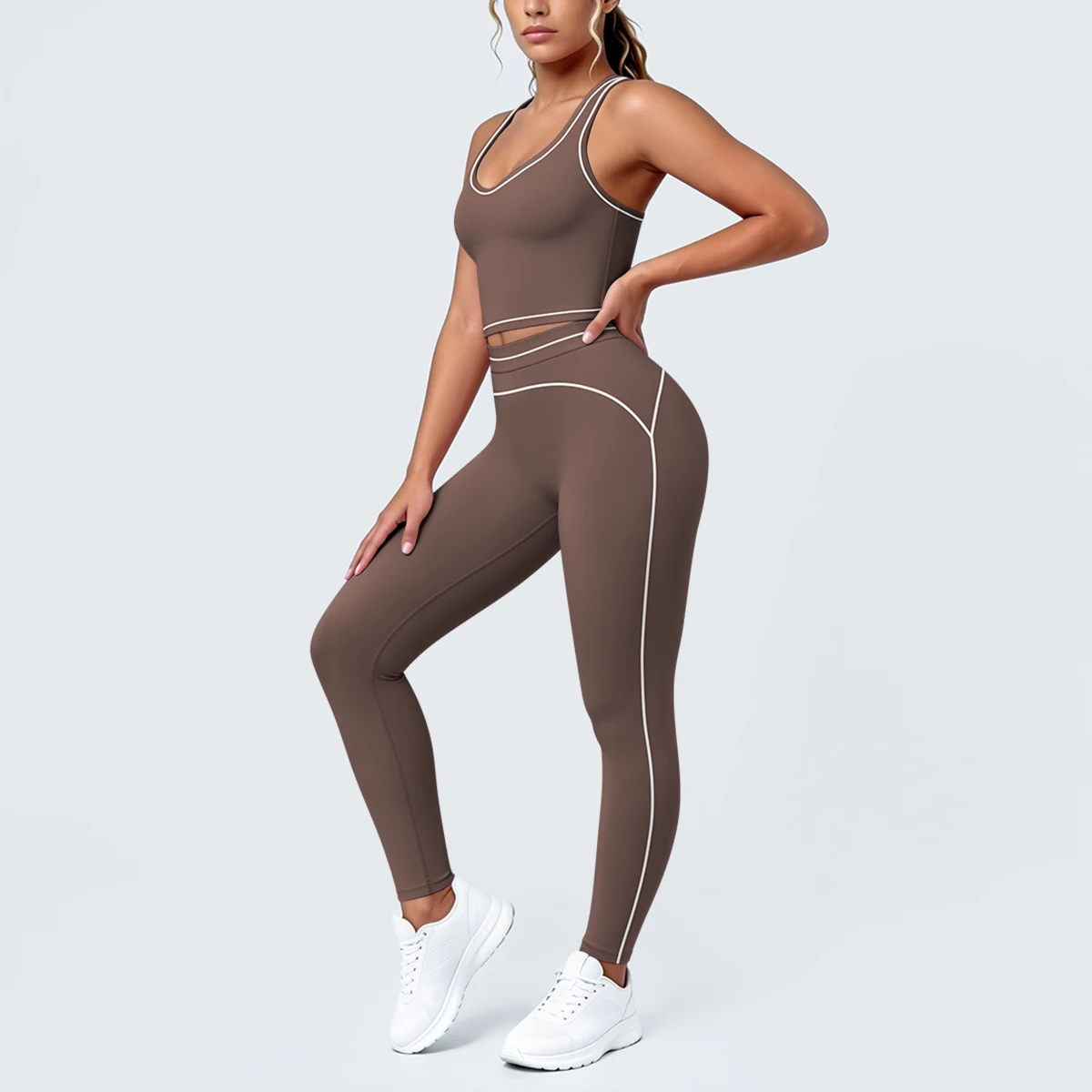 Hamidou New Yoga Set for Woman's Slim Casual Sexy I-shaped Vest with Chest Pad High Waisted Push Up Fitness Pants Woman Yoga Set