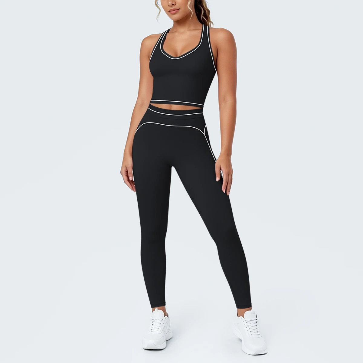 Hamidou New Yoga Set for Woman's Slim Casual Sexy I-shaped Vest with Chest Pad High Waisted Push Up Fitness Pants Woman Yoga Set