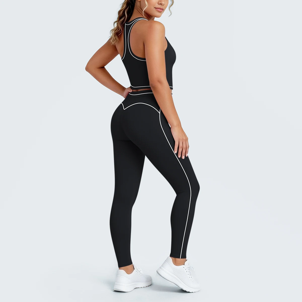 Hamidou New Yoga Set for Woman's Slim Casual Sexy I-shaped Vest with Chest Pad High Waisted Push Up Fitness Pants Woman Yoga Set