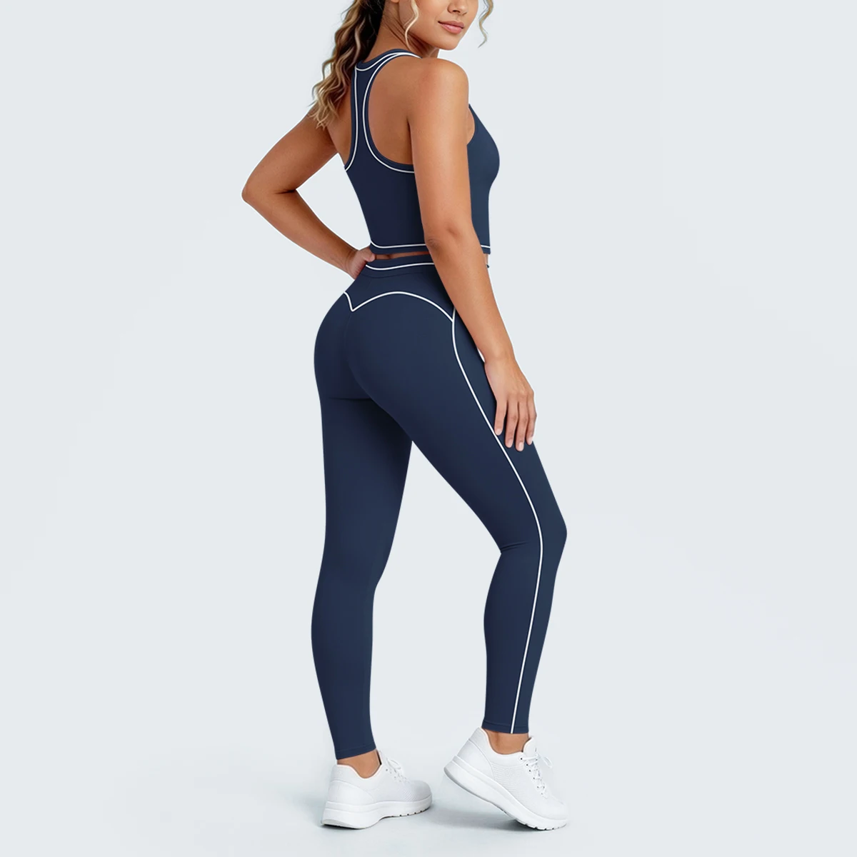 Hamidou New Yoga Set for Woman's Slim Casual Sexy I-shaped Vest with Chest Pad High Waisted Push Up Fitness Pants Woman Yoga Set