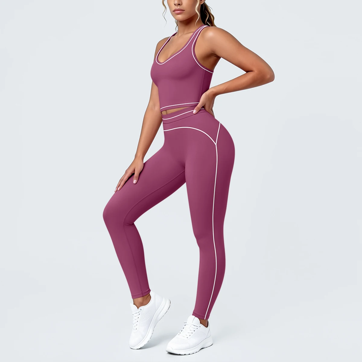 Hamidou New Yoga Set for Woman's Slim Casual Sexy I-shaped Vest with Chest Pad High Waisted Push Up Fitness Pants Woman Yoga Set