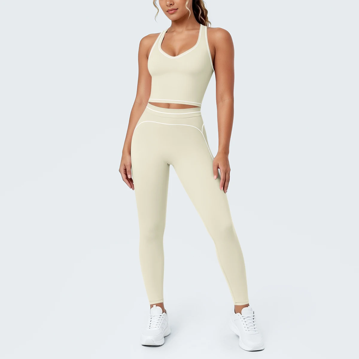 Hamidou New Yoga Set for Woman's Slim Casual Sexy I-shaped Vest with Chest Pad High Waisted Push Up Fitness Pants Woman Yoga Set