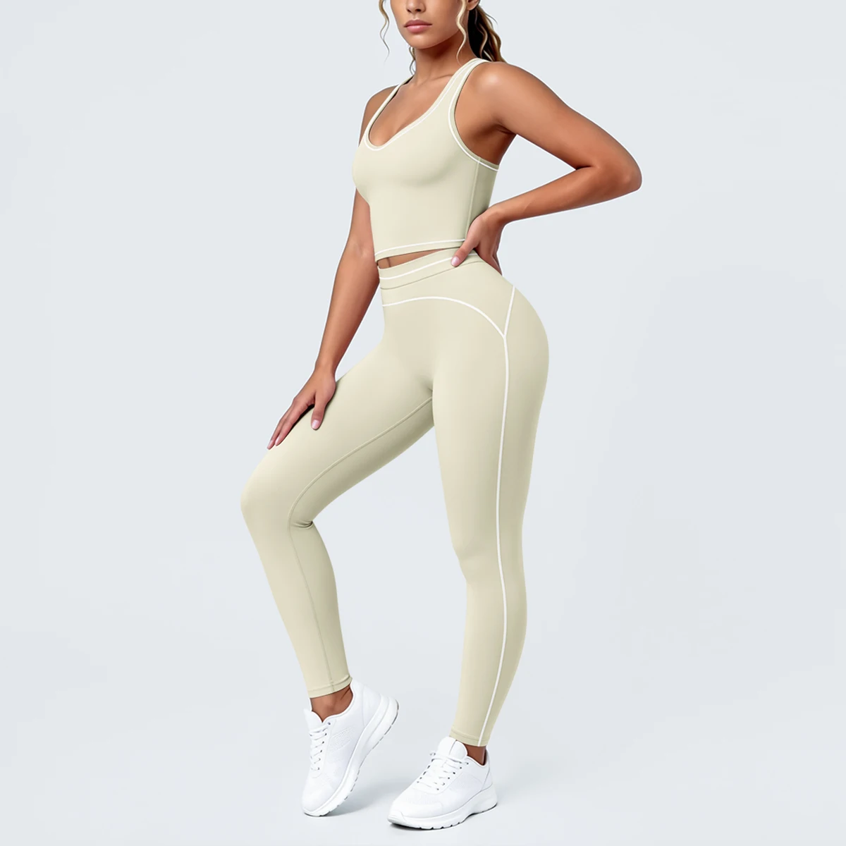 Hamidou New Yoga Set for Woman's Slim Casual Sexy I-shaped Vest with Chest Pad High Waisted Push Up Fitness Pants Woman Yoga Set