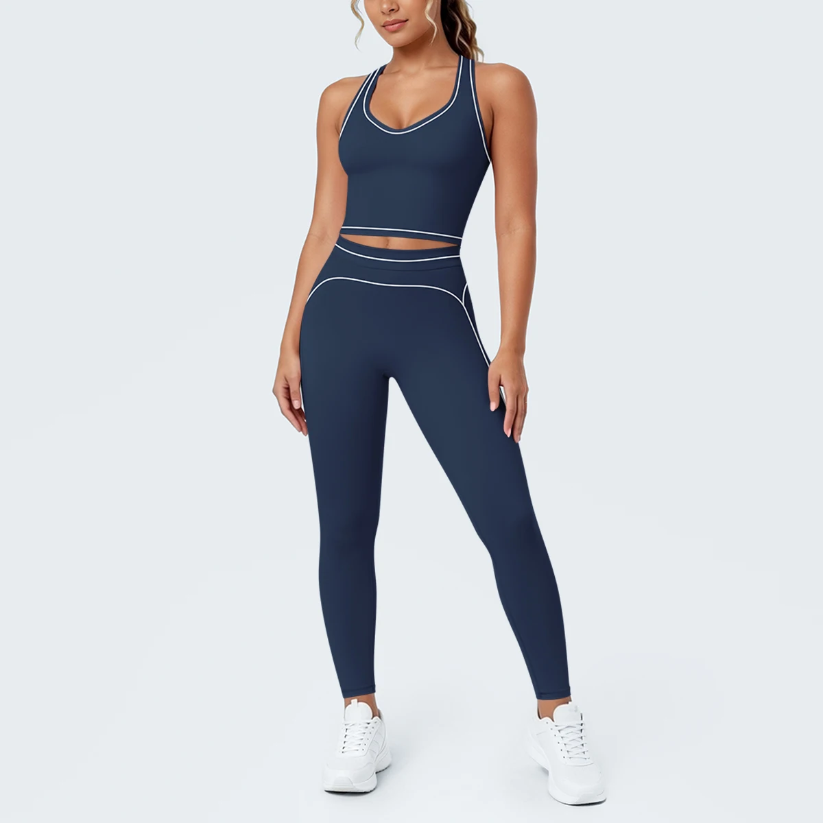Hamidou New Yoga Set for Woman's Slim Casual Sexy I-shaped Vest with Chest Pad High Waisted Push Up Fitness Pants Woman Yoga Set