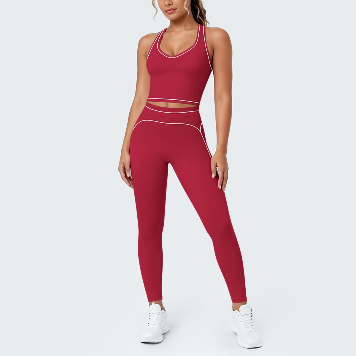 Hamidou New Yoga Set for Woman's Slim Casual Sexy I-shaped Vest with Chest Pad High Waisted Push Up Fitness Pants Woman Yoga Set