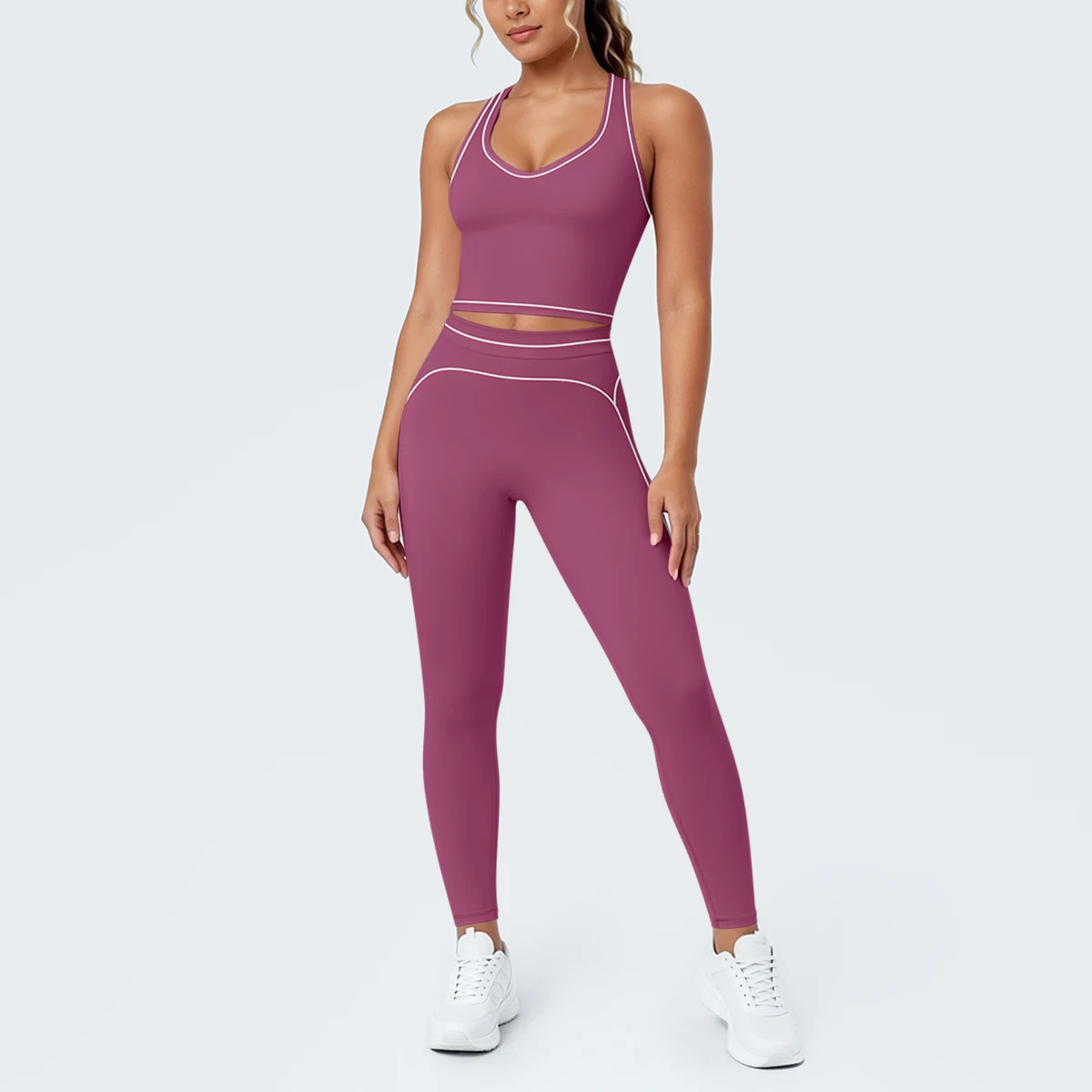 Hamidou New Yoga Set for Woman's Slim Casual Sexy I-shaped Vest with Chest Pad High Waisted Push Up Fitness Pants Woman Yoga Set