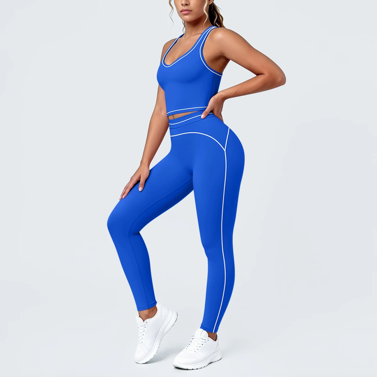 Hamidou New Yoga Set for Woman's Slim Casual Sexy I-shaped Vest with Chest Pad High Waisted Push Up Fitness Pants Woman Yoga Set