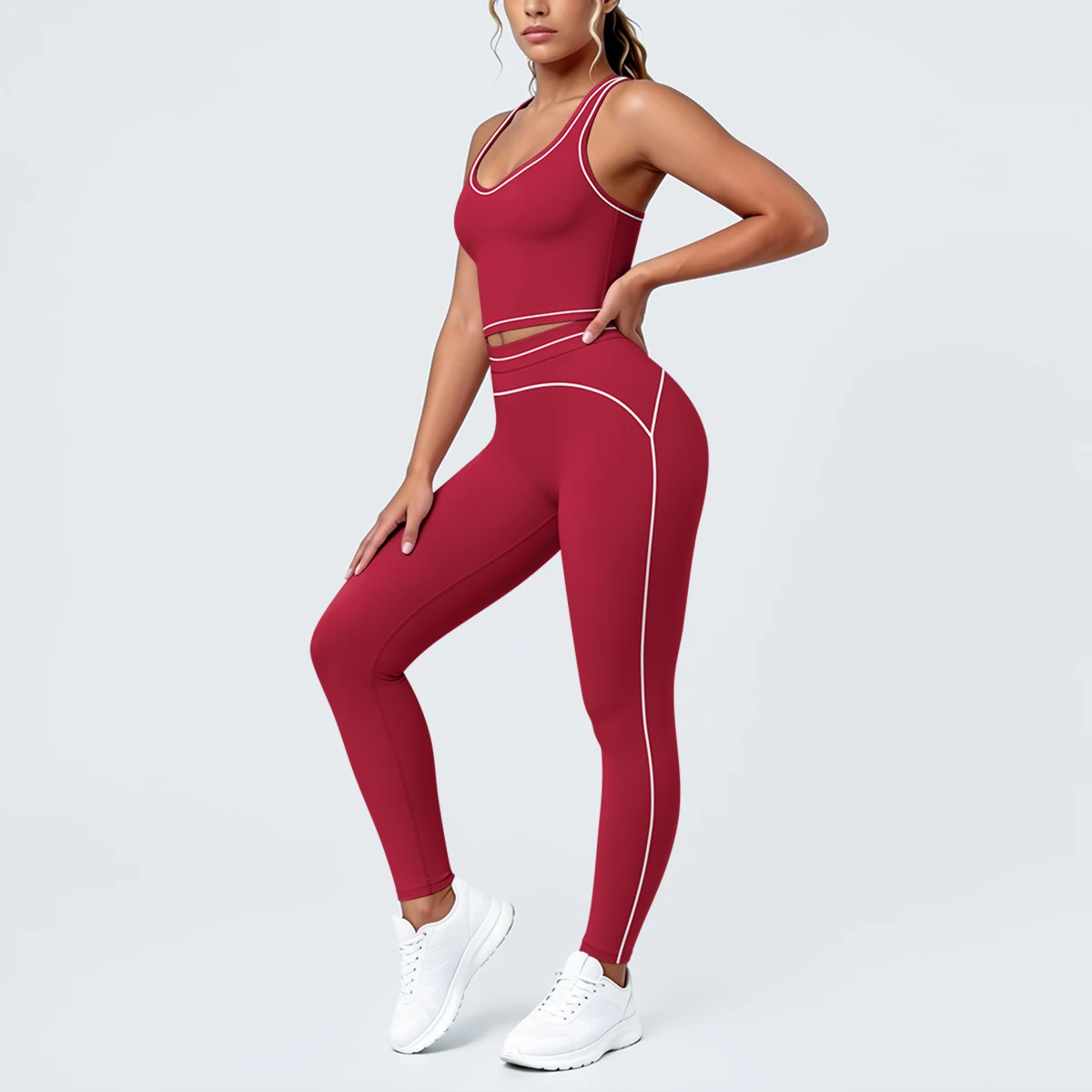 Hamidou New Yoga Set for Woman's Slim Casual Sexy I-shaped Vest with Chest Pad High Waisted Push Up Fitness Pants Woman Yoga Set