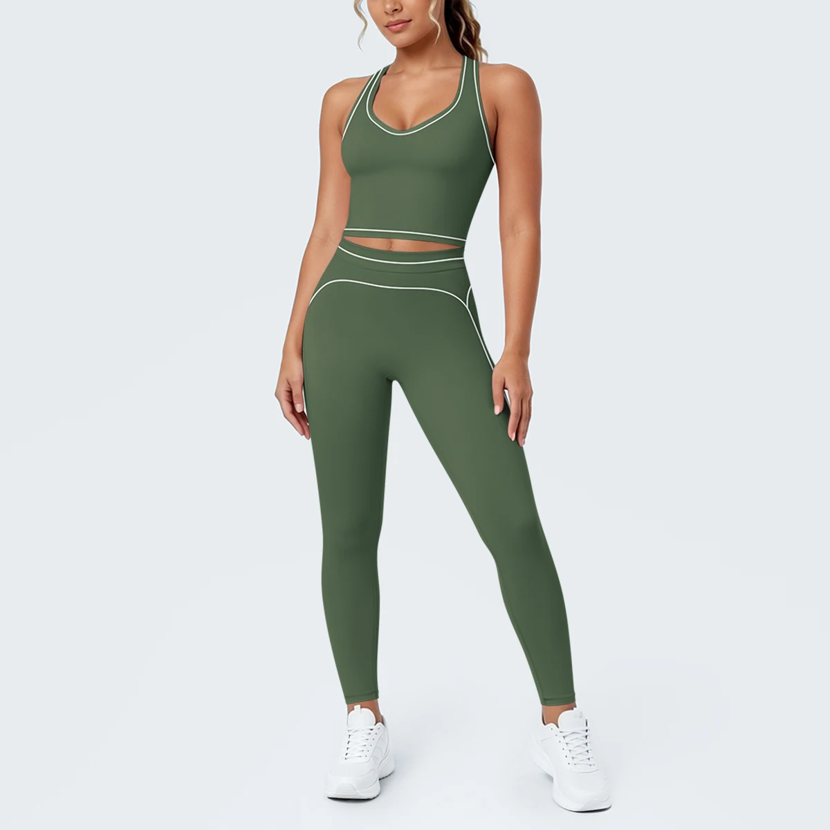 Hamidou New Yoga Set for Woman's Slim Casual Sexy I-shaped Vest with Chest Pad High Waisted Push Up Fitness Pants Woman Yoga Set
