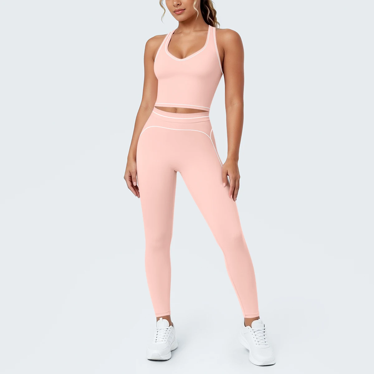 Hamidou New Yoga Set for Woman's Slim Casual Sexy I-shaped Vest with Chest Pad High Waisted Push Up Fitness Pants Woman Yoga Set