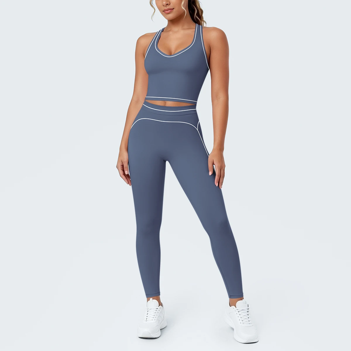 Hamidou New Yoga Set for Woman's Slim Casual Sexy I-shaped Vest with Chest Pad High Waisted Push Up Fitness Pants Woman Yoga Set