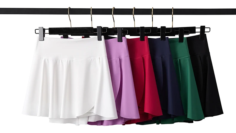 Women Summer Tennis Skirt Solid Color High Waist Pocket Running Skirt Breathable Quick Dry Gym Shorts Female Golf Sportswear