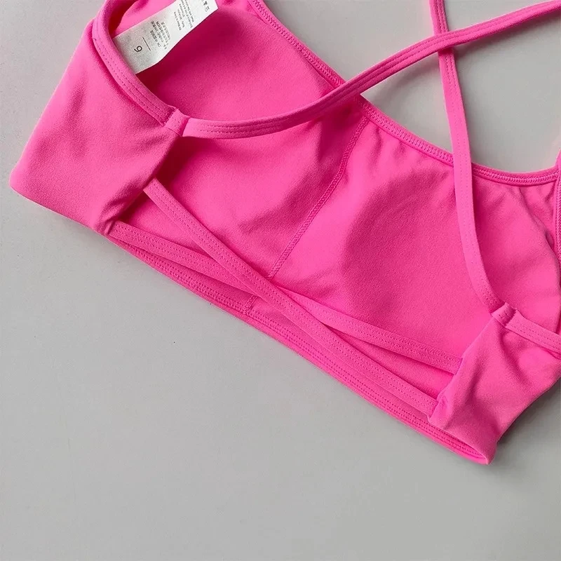 Women's Cross Back Sports Bra Shock Resistant Gathered Sexy Gym Running Bra Summer Yoga Vest Outdoor Comfortable Fitness Wear