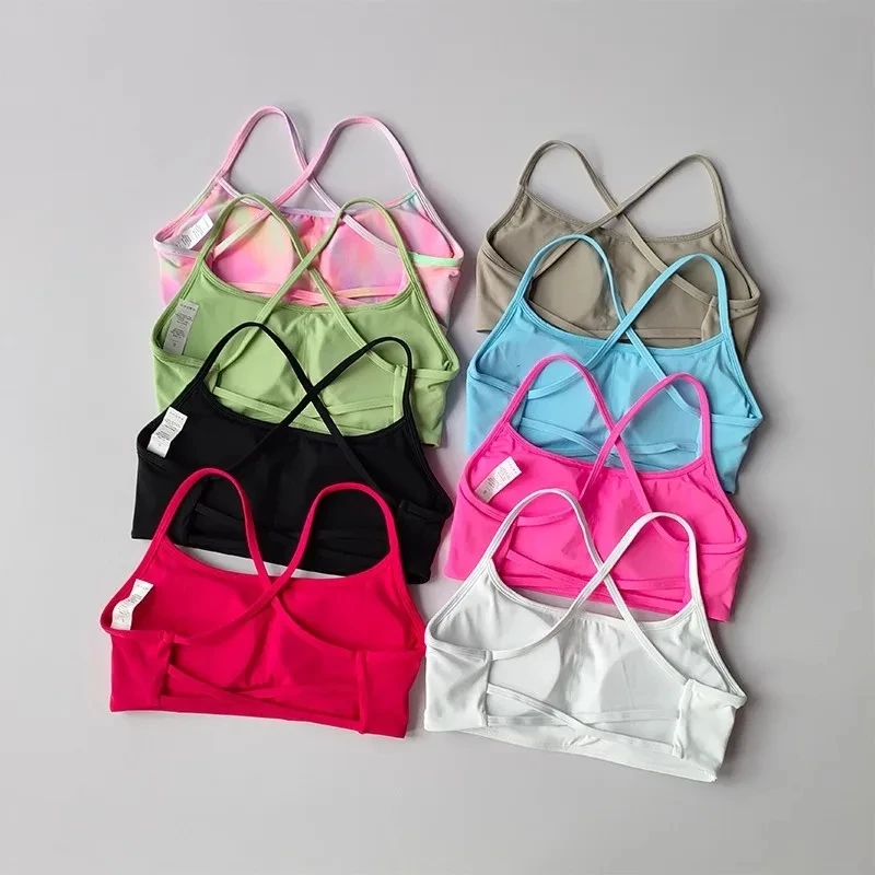 Women's Cross Back Sports Bra Shock Resistant Gathered Sexy Gym Running Bra Summer Yoga Vest Outdoor Comfortable Fitness Wear